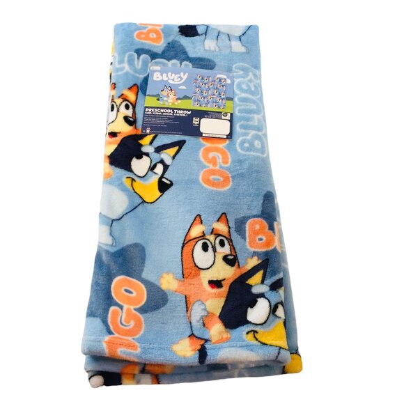BLUEY BINGO Child's Preschool Plush Throw 40" x 50" Light Blue Orange - Picture 1 of 3